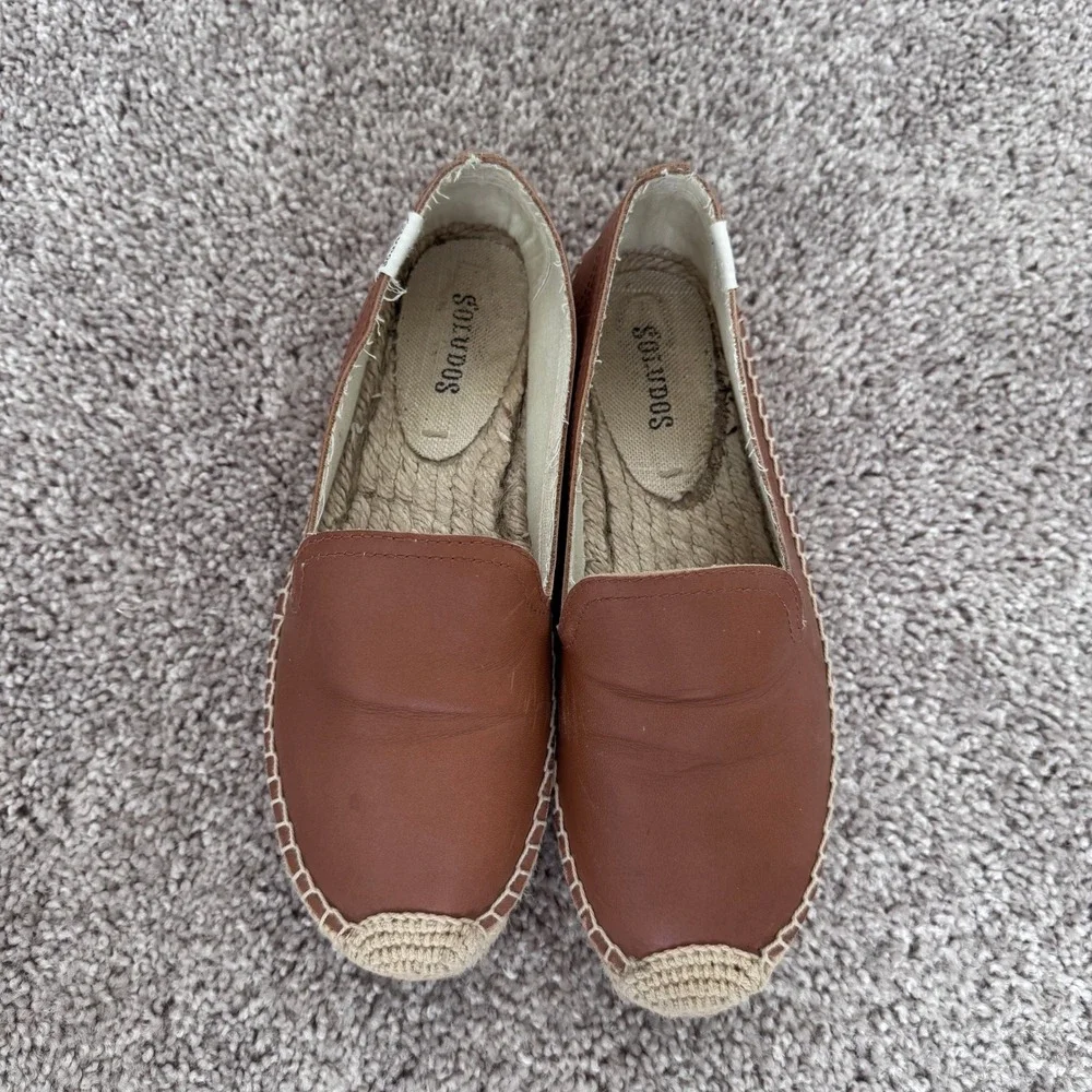 Soludos Womens Tan Brown‎ Leather Smoking Slipper Espadrille Flats Size 6